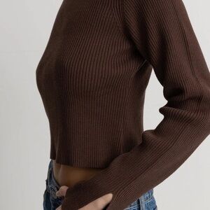Rhythm Ribbed Cropped Sweater - Brown